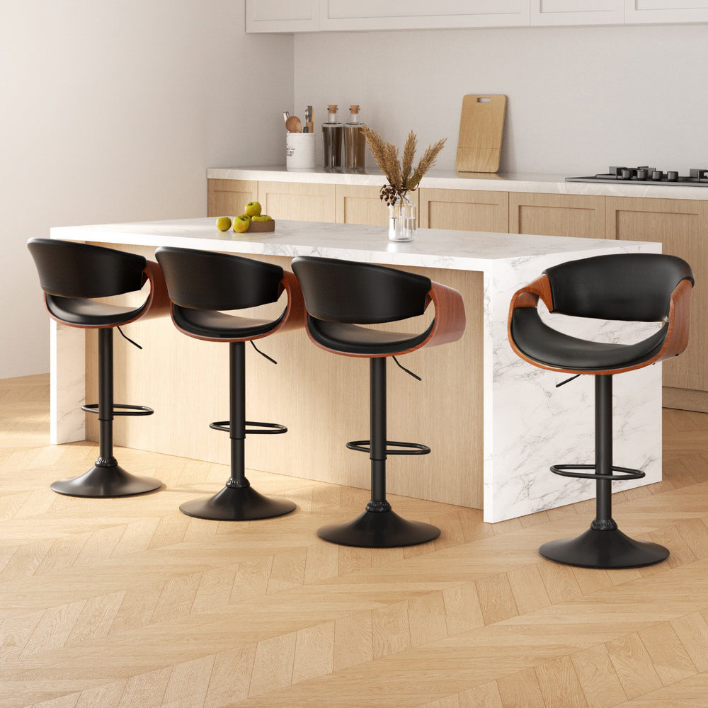 Henry (Set of 4) PU Leather Bar Stools - Black - Homecoze