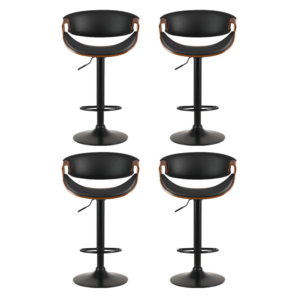 Henry (Set of 4) PU Leather Bar Stools - Black - Homecoze
