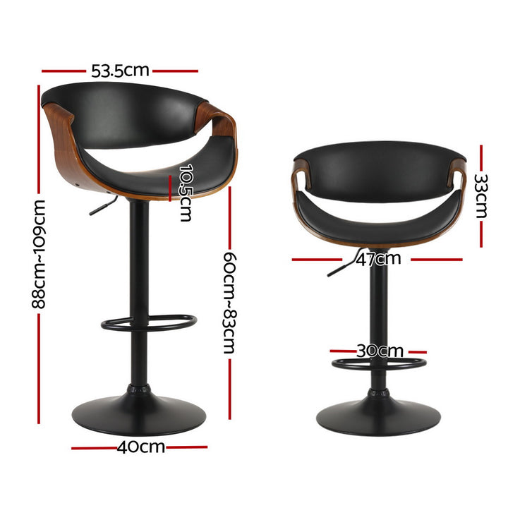 Henry (Set of 2) PU Leather Bar Stools - Black