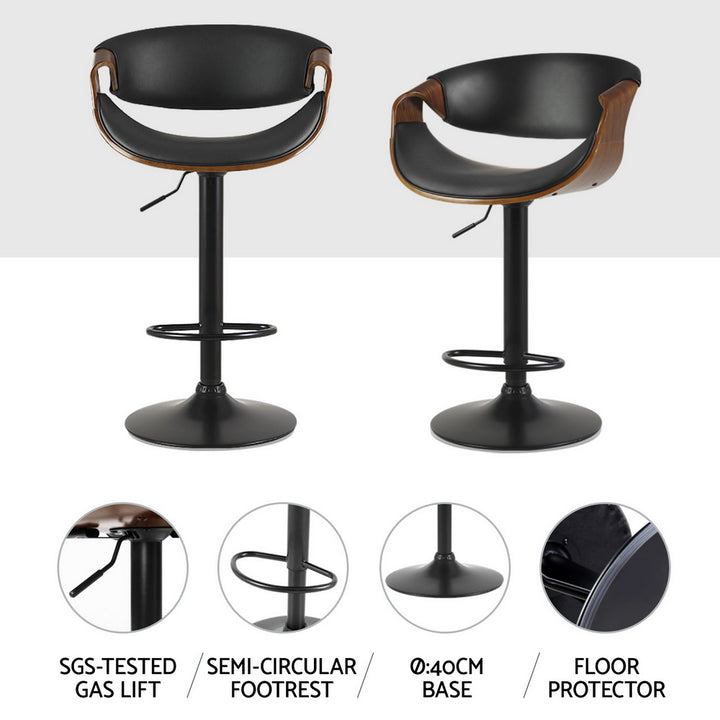 Henry (Set of 2) PU Leather Bar Stools - Black