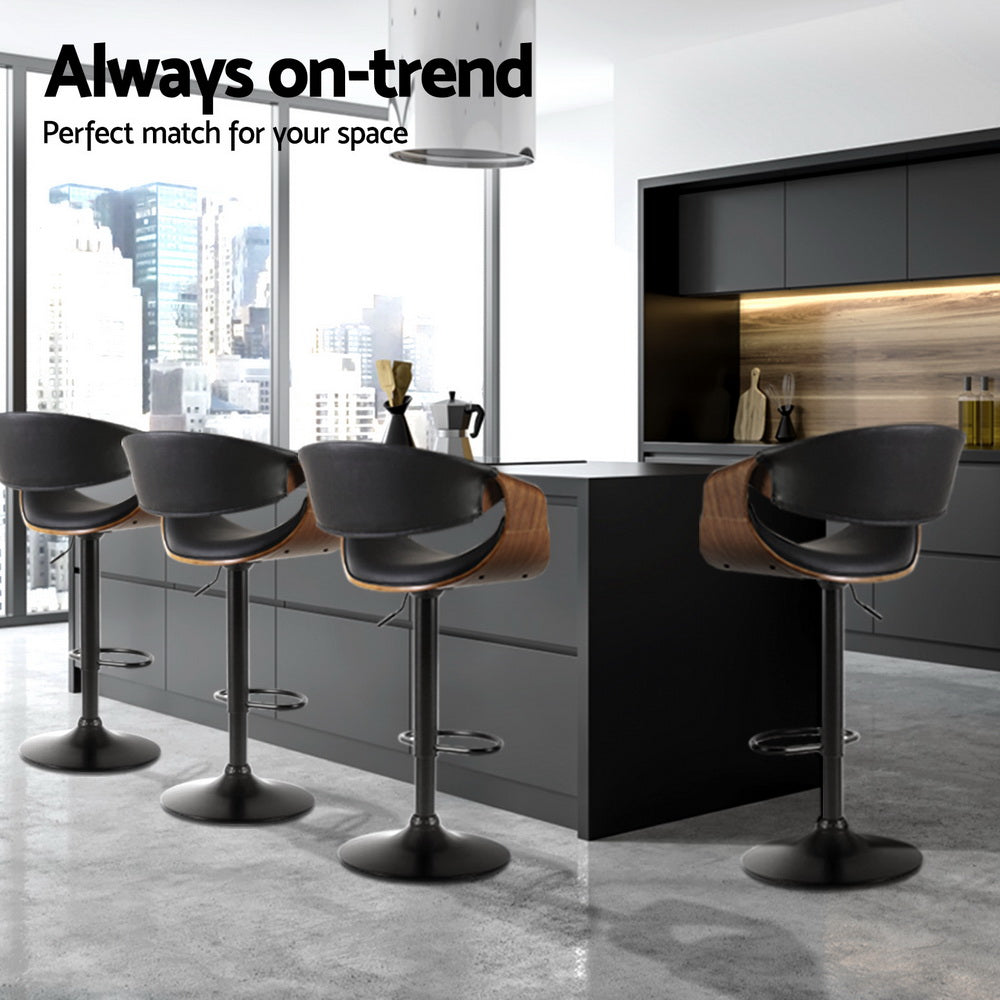 Henry (Set of 4) PU Leather Bar Stools - Black - Homecoze