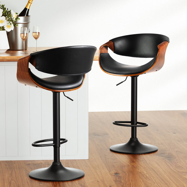 Henry (Set of 2) PU Leather Bar Stools - Black