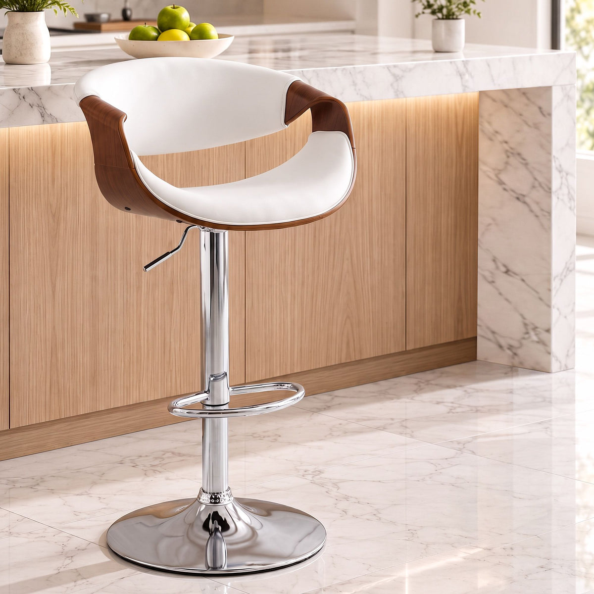 Artiss 1x Bar Stool Counter Chair Ambrus Swivel Adjustable Bentwood PU White - Homecoze