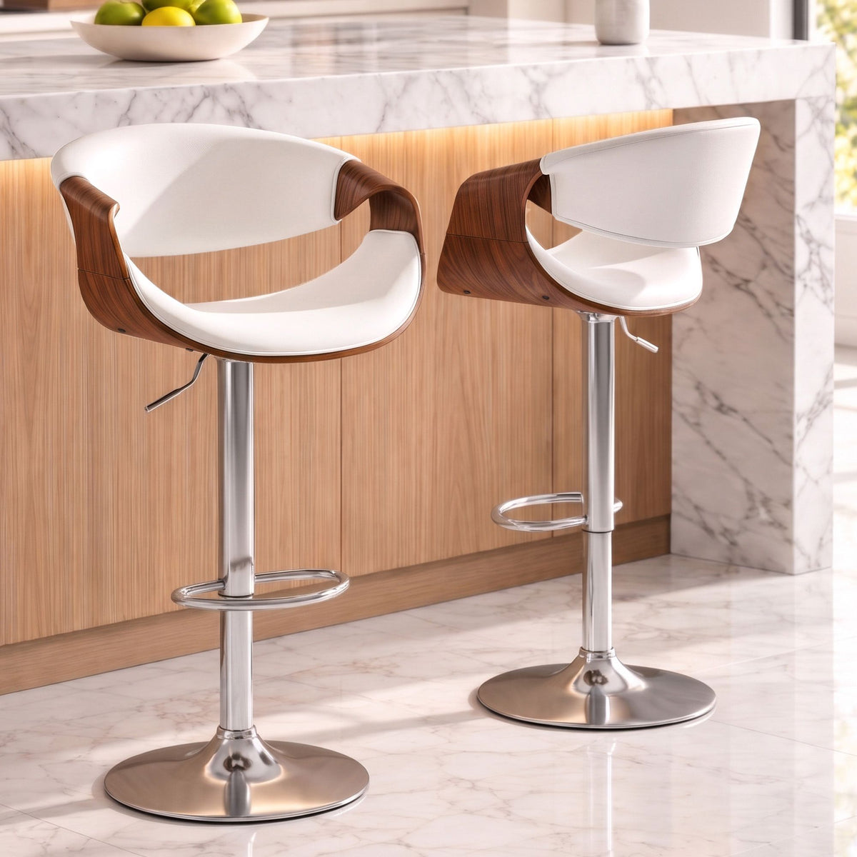 Artiss 2x Bar Stools Counter Chair Ambrus Swivel Adjustable Bentwood PU White - Homecoze
