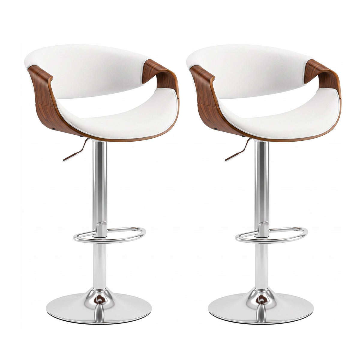 Artiss 2x Bar Stools Counter Chair Ambrus Swivel Adjustable Bentwood PU White - Homecoze