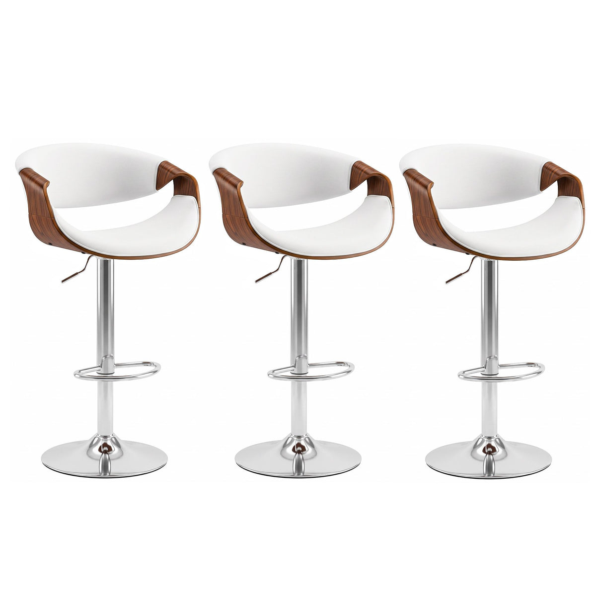 Artiss 3x Bar Stools Counter Chair Ambrus Swivel Adjustable Bentwood PU White - Homecoze