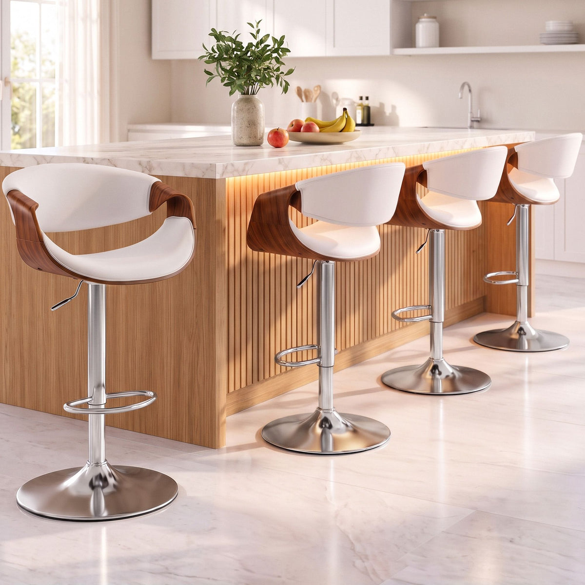 Artiss 4x Bar Stools Counter Chair Ambrus Swivel Adjustable Bentwood PU White - Homecoze