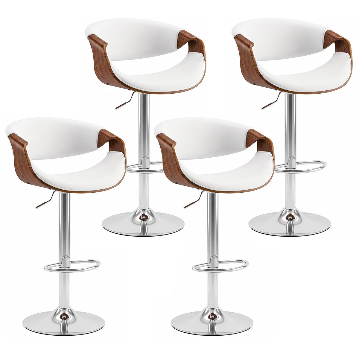 Artiss 4x Bar Stools Counter Chair Ambrus Swivel Adjustable Bentwood PU White - Homecoze