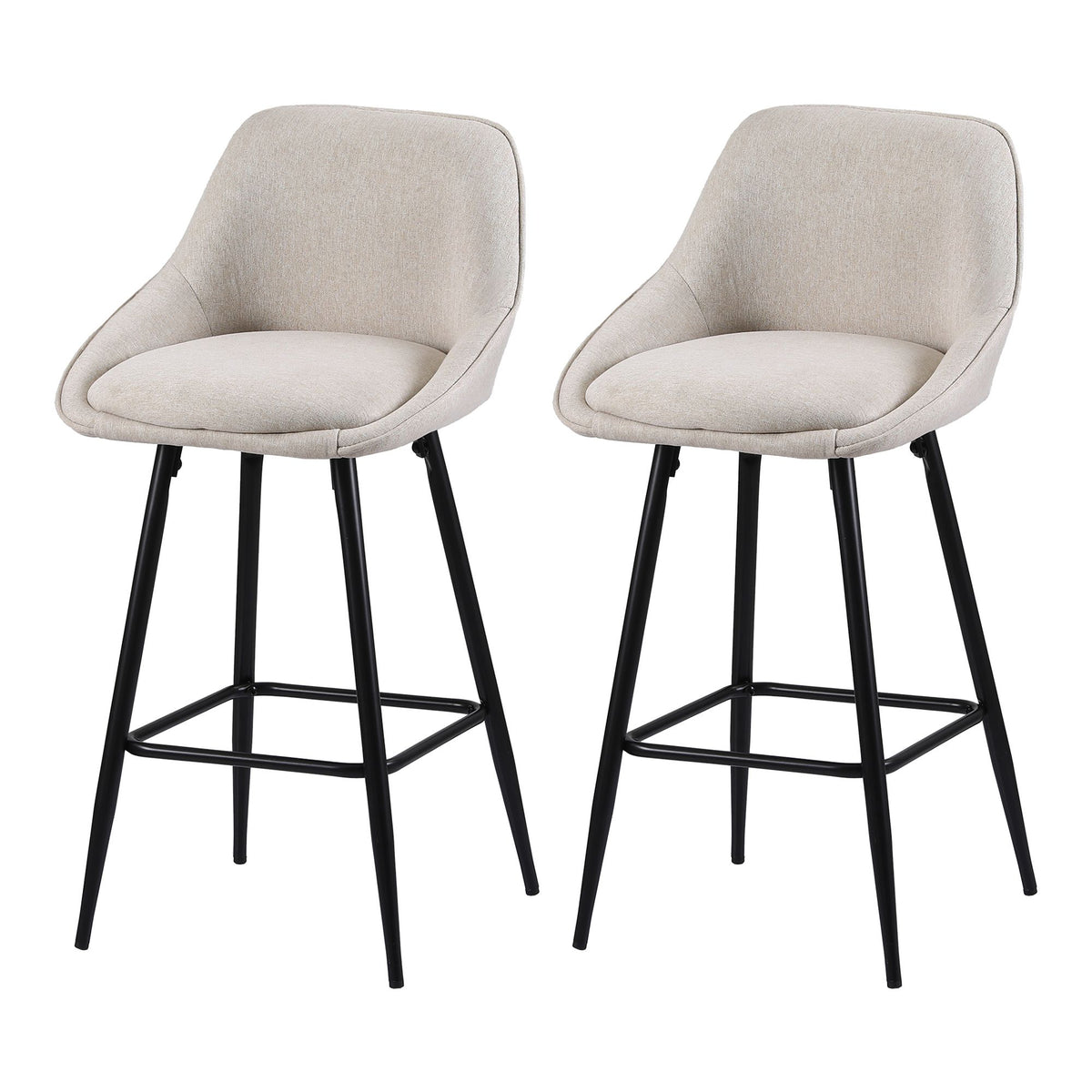 Artiss Bar Stools Set of 2 Linen Upholstered Counter Chairs with Back Padded Seat Beige - Homecoze