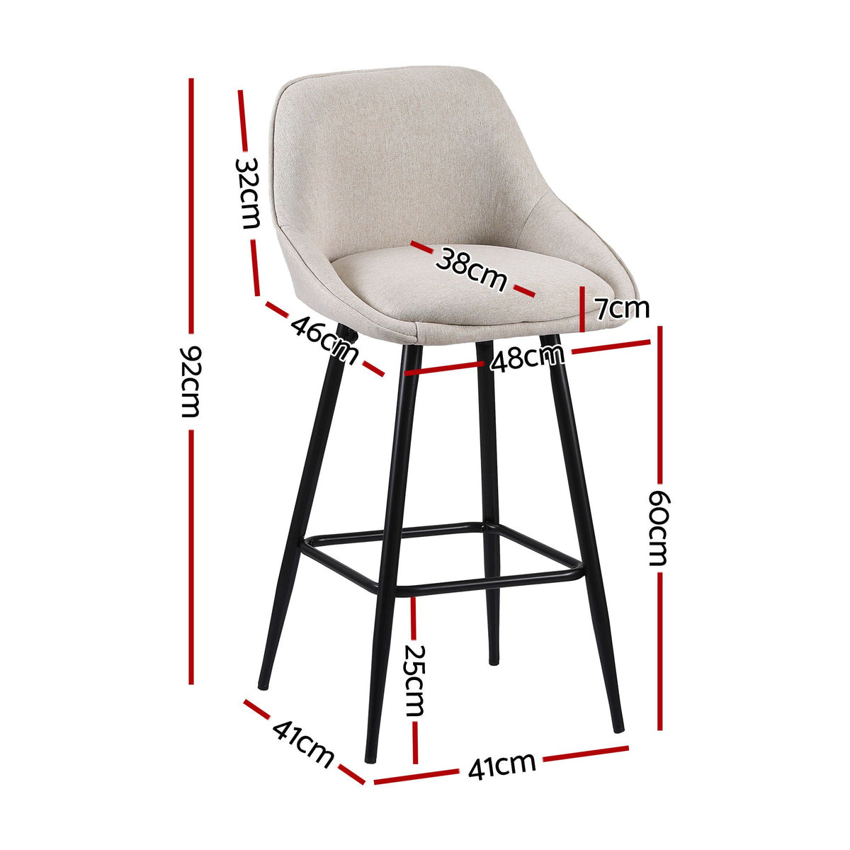 Artiss Bar Stools Set of 2 Linen Upholstered Counter Chairs with Back Padded Seat Beige - Homecoze