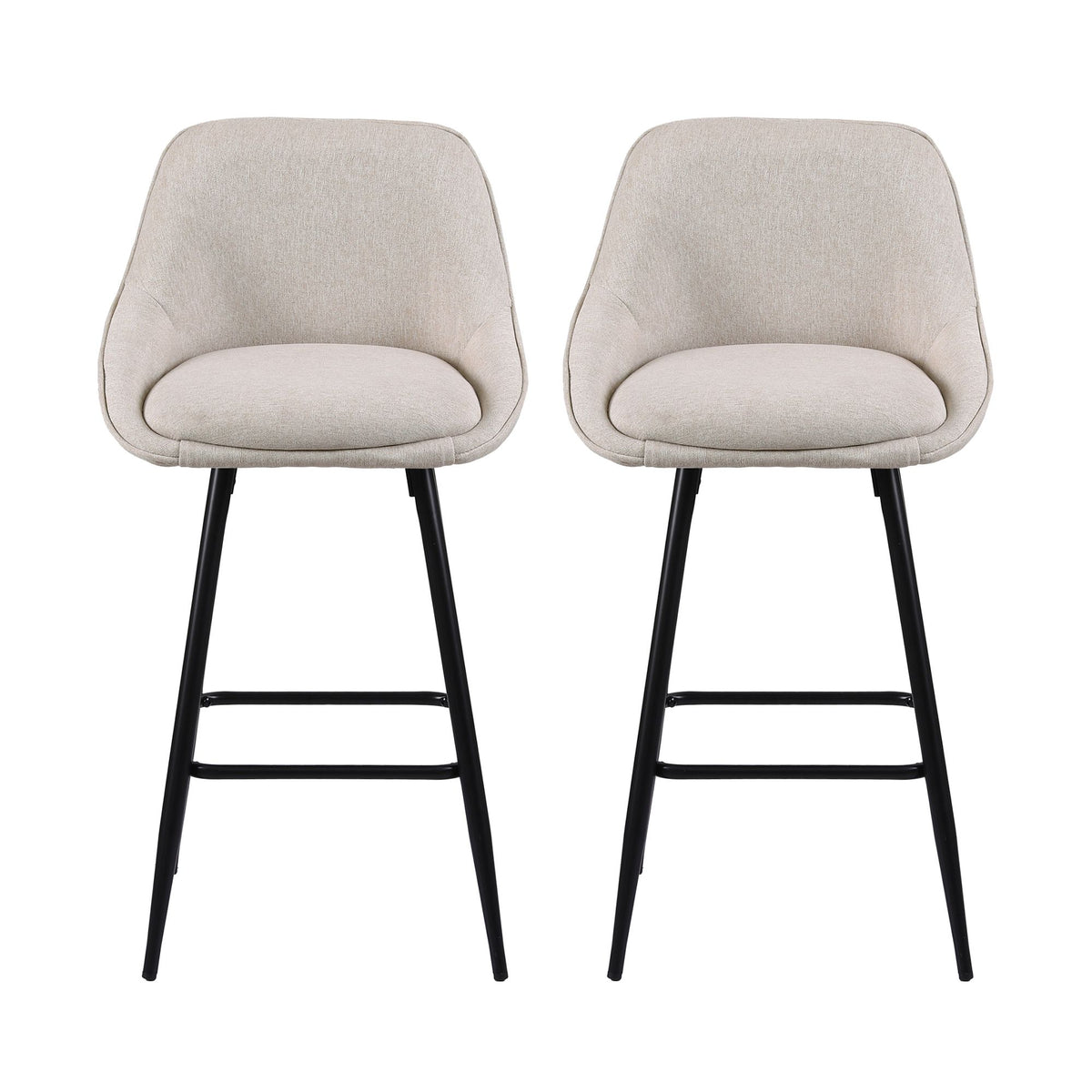 Artiss Bar Stools Set of 2 Linen Upholstered Counter Chairs with Back Padded Seat Beige - Homecoze