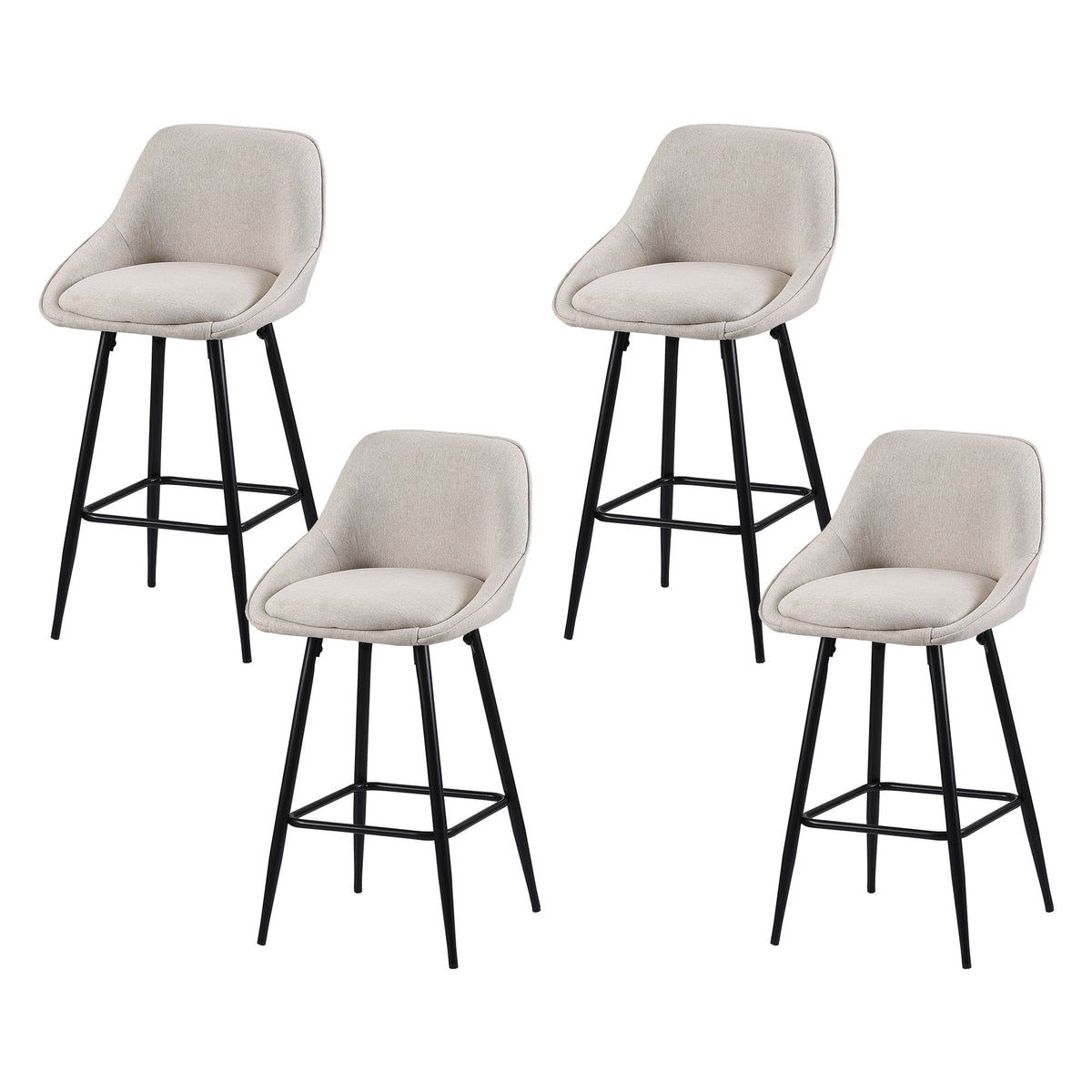 Artiss Bar Stools Set of 4 Linen Upholstered Counter Chairs with Back Padded Seat Beige - Homecoze
