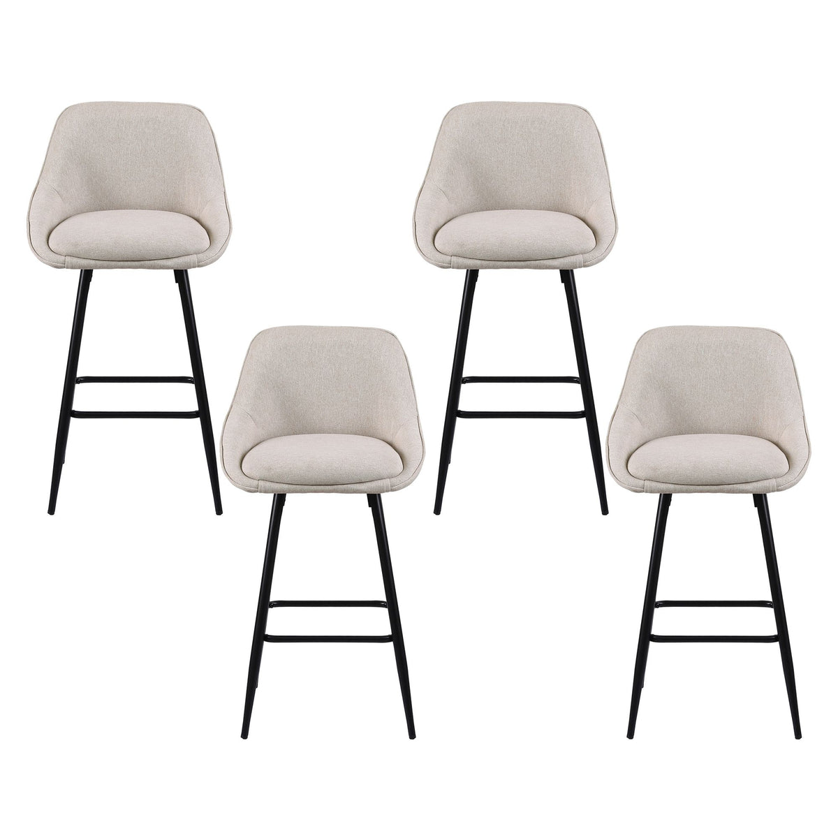 Artiss Bar Stools Set of 4 Linen Upholstered Counter Chairs with Back Padded Seat Beige - Homecoze