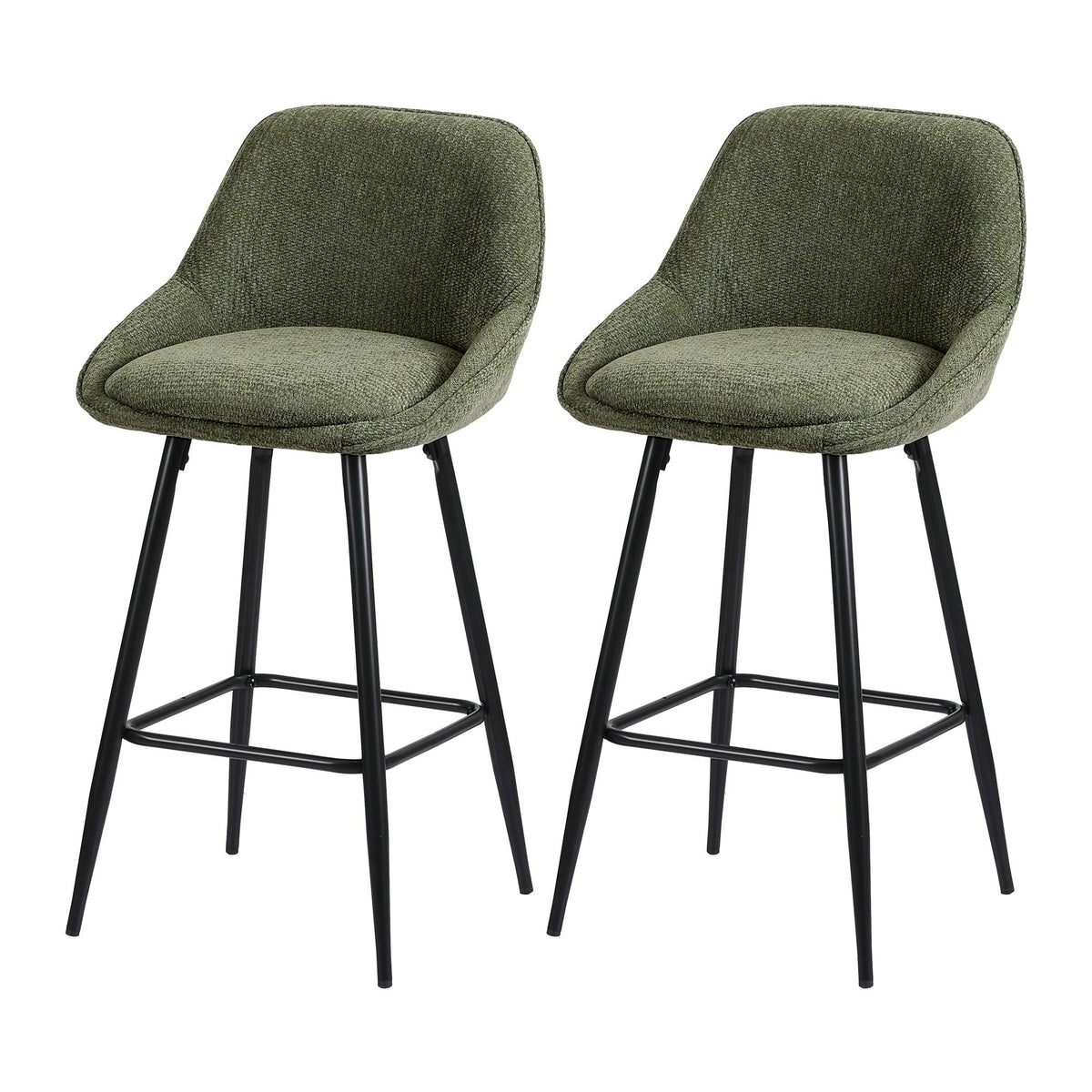 Artiss Bar Stools Set of 2 Linen Upholstered Counter Chairs with Back Padded Seat Green - Homecoze