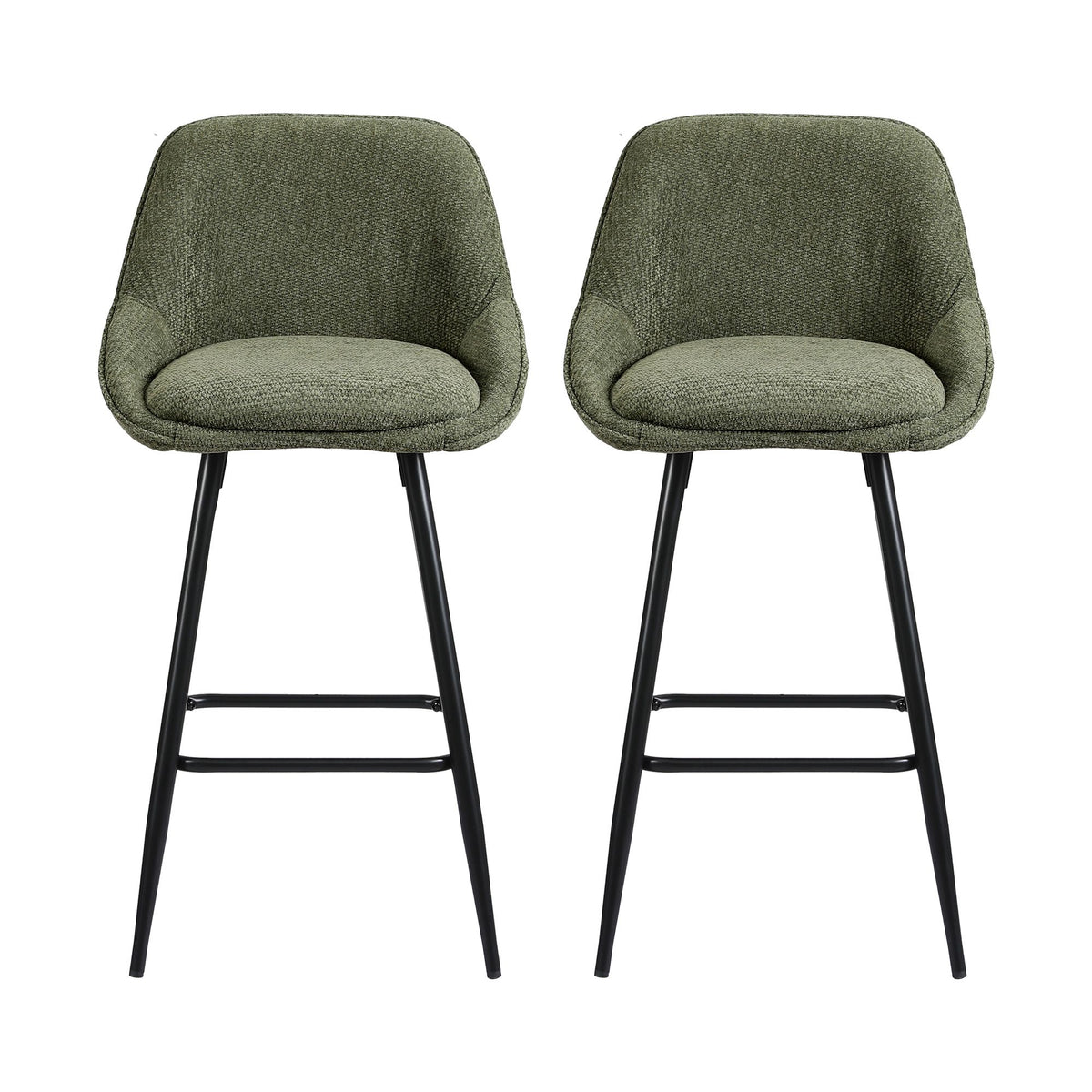 Artiss Bar Stools Set of 2 Linen Upholstered Counter Chairs with Back Padded Seat Green - Homecoze