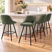 Artiss Bar Stools Set of 4 Linen Upholstered Counter Chairs with Back Padded Seat Green - Homecoze