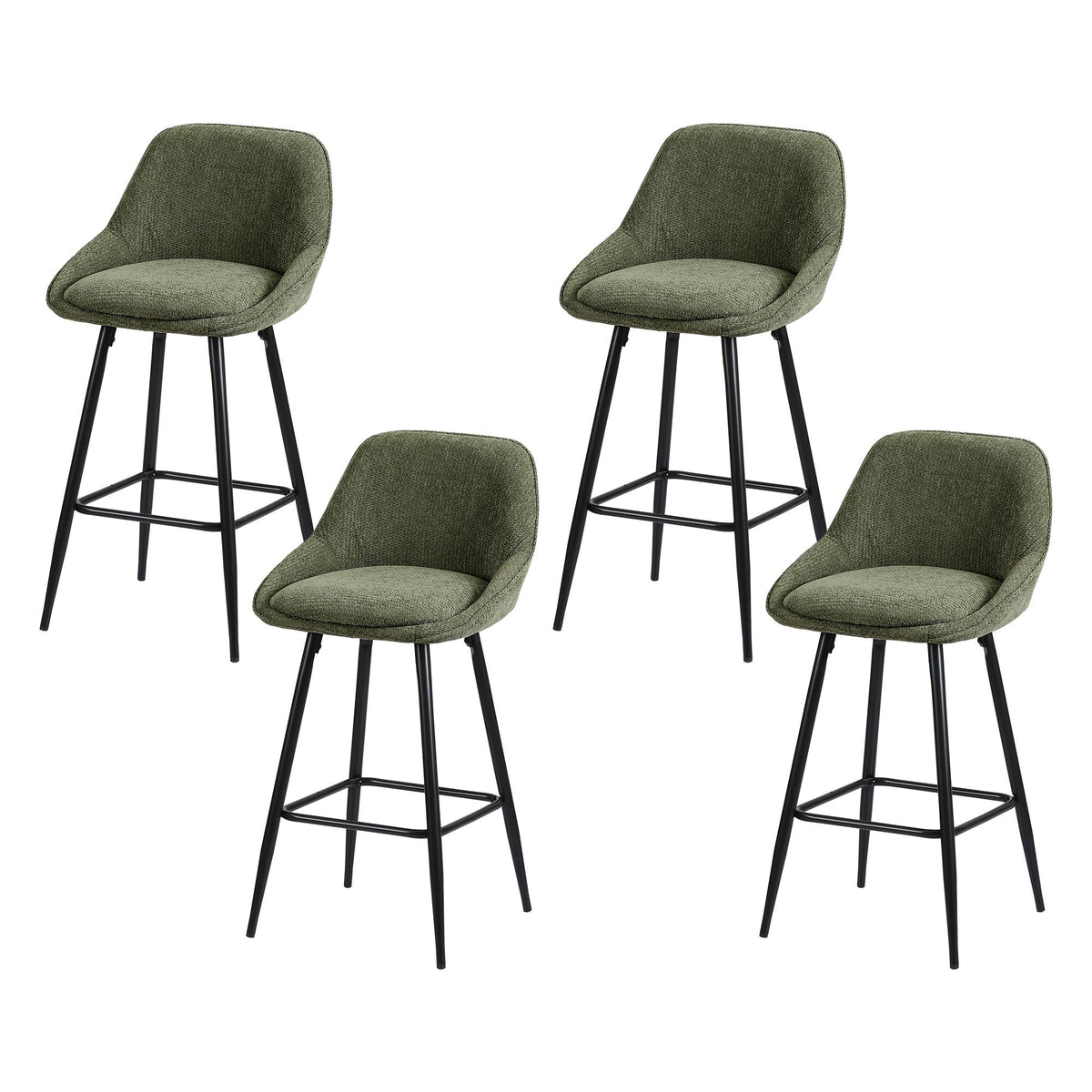 Artiss Bar Stools Set of 4 Linen Upholstered Counter Chairs with Back Padded Seat Green - Homecoze