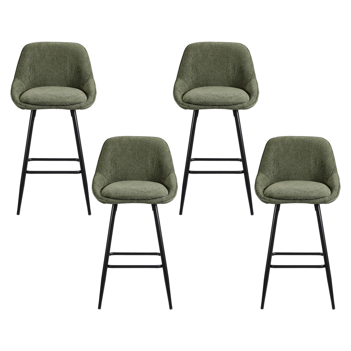 Artiss Bar Stools Set of 4 Linen Upholstered Counter Chairs with Back Padded Seat Green - Homecoze
