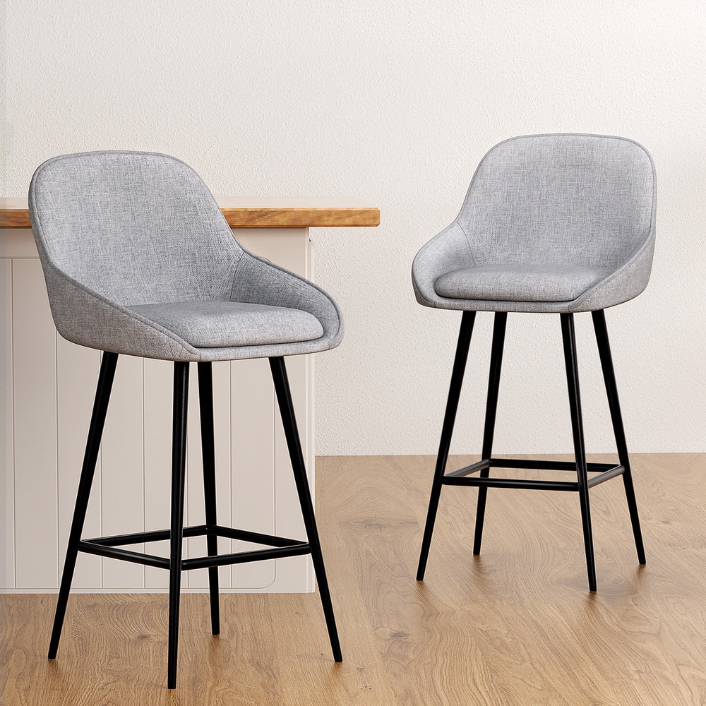 Skylar (Set of 2) Linen Fabric Bar Stools - Grey