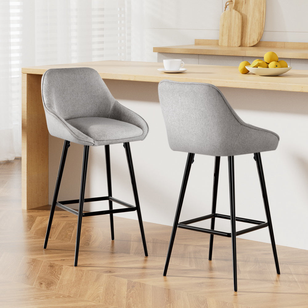 Skylar (Set of 2) Linen Bar Stools 60cm - Grey - Homecoze