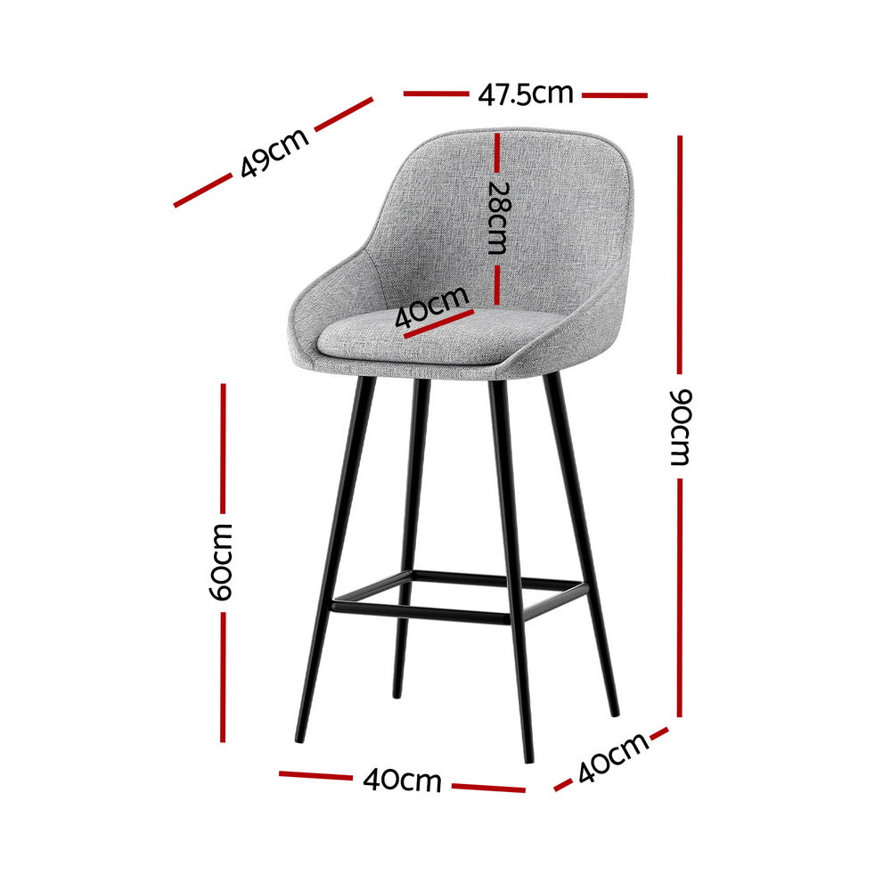 Skylar (Set of 2) Linen Bar Stools 60cm - Grey - Homecoze