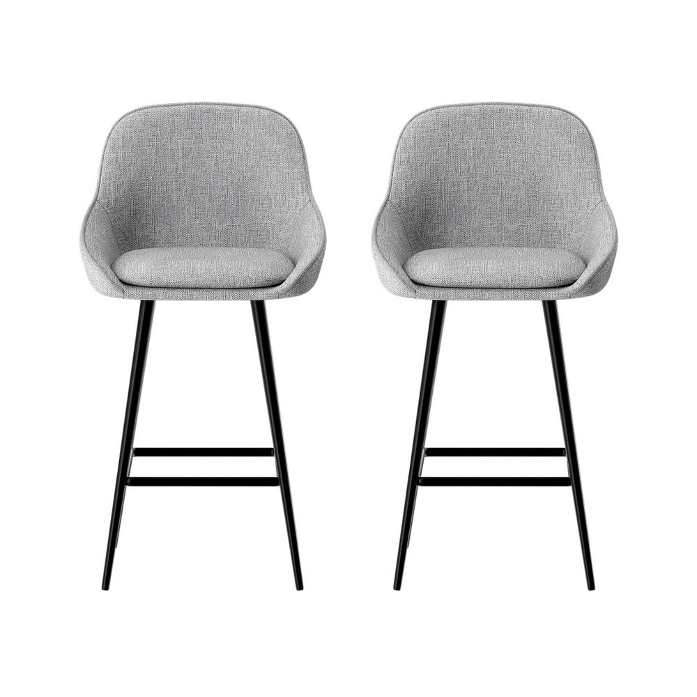 Skylar (Set of 2) Linen Bar Stools 60cm - Grey - Homecoze