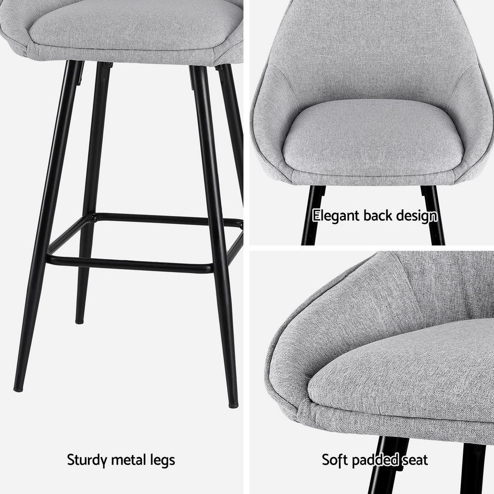 Skylar (Set of 2) Linen Bar Stools 60cm - Grey - Homecoze