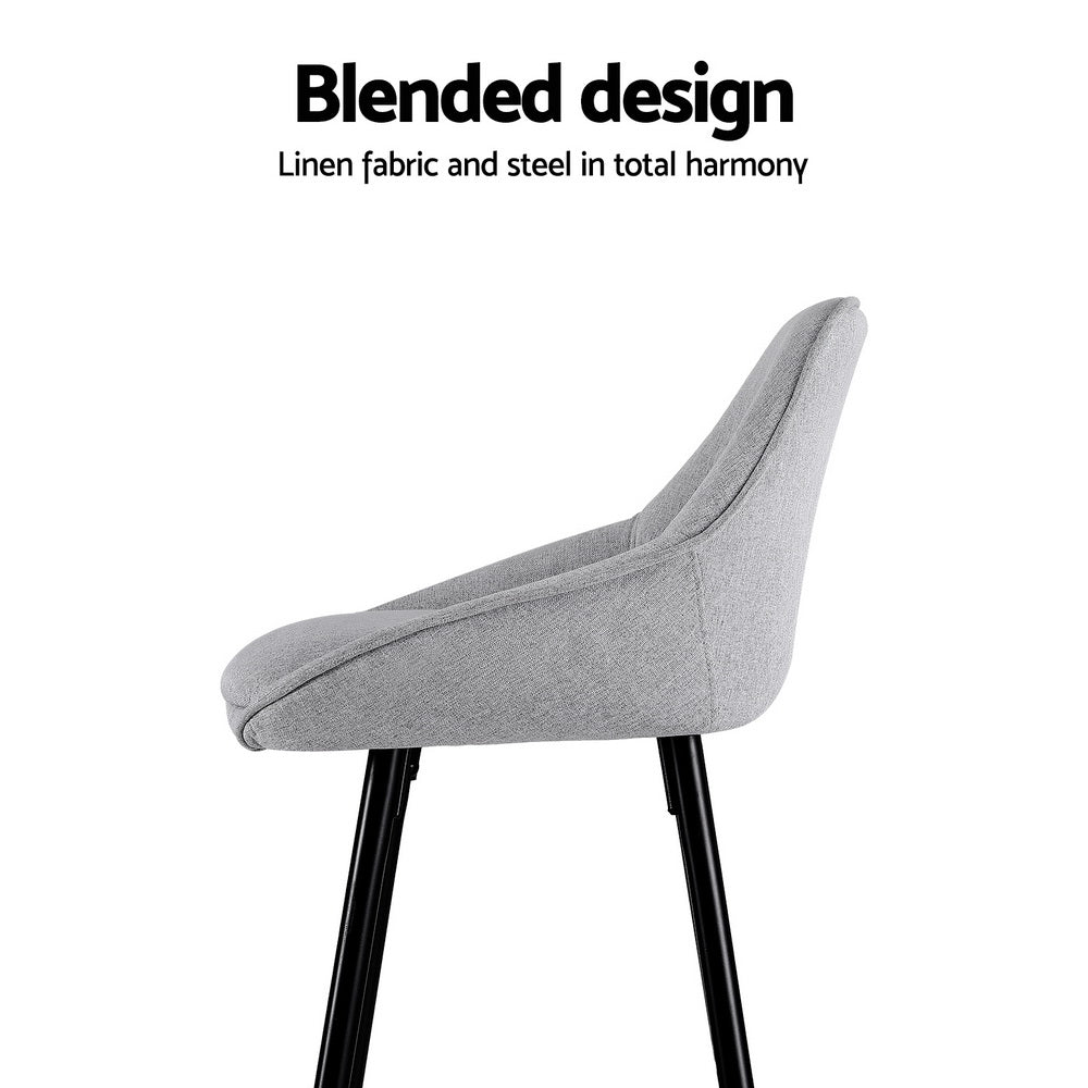 Skylar (Set of 2) Linen Bar Stools 60cm - Grey - Homecoze