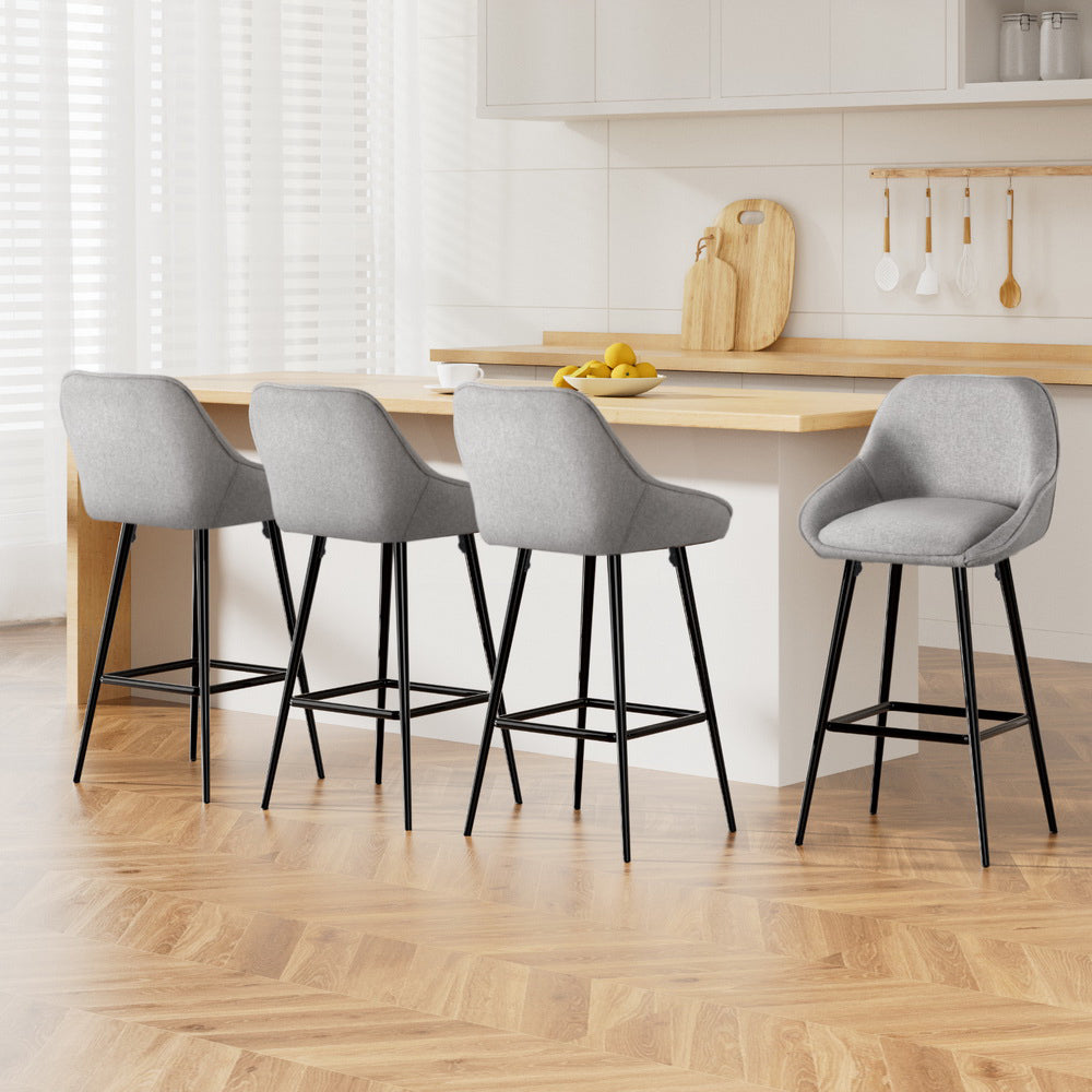 Skylar (Set of 4) Linen Bar Stools 60cm - Grey - Homecoze