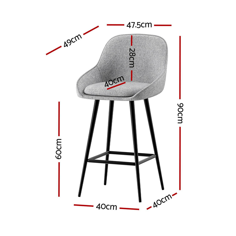 Skylar (Set of 4) Linen Bar Stools 60cm - Grey - Homecoze