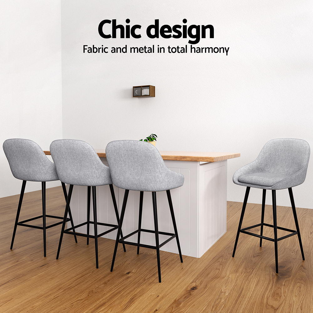 Skylar (Set of 4) Linen Bar Stools 60cm - Grey - Homecoze