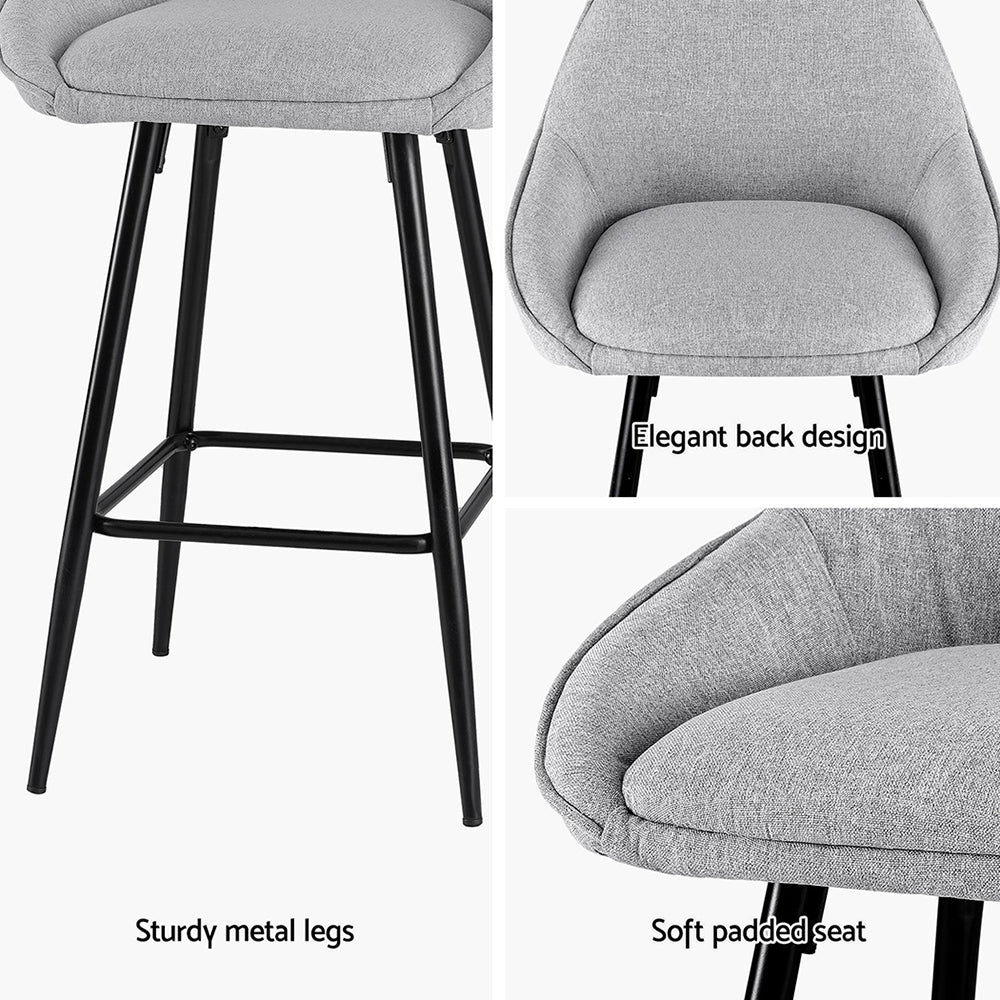 Skylar (Set of 4) Linen Bar Stools 60cm - Grey - Homecoze
