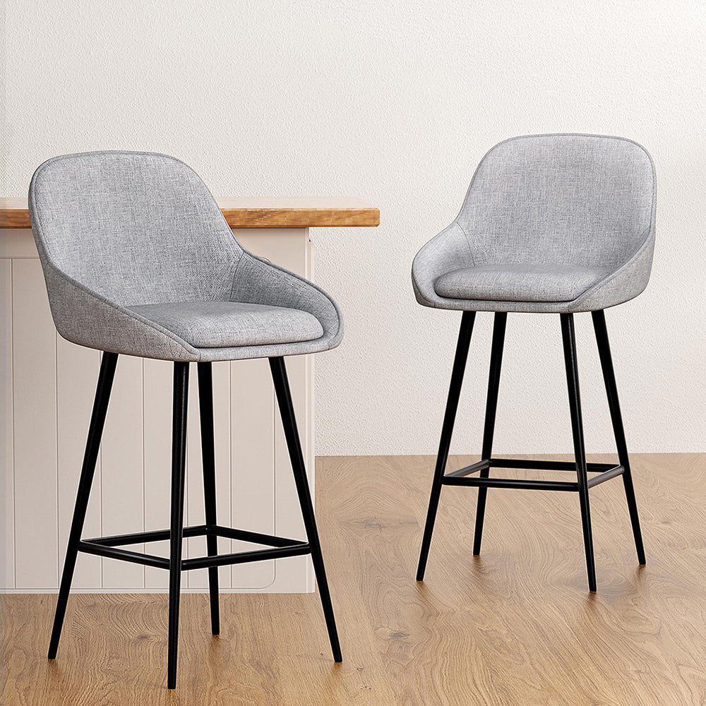 Skylar (Set of 4) Linen Bar Stools 60cm - Grey