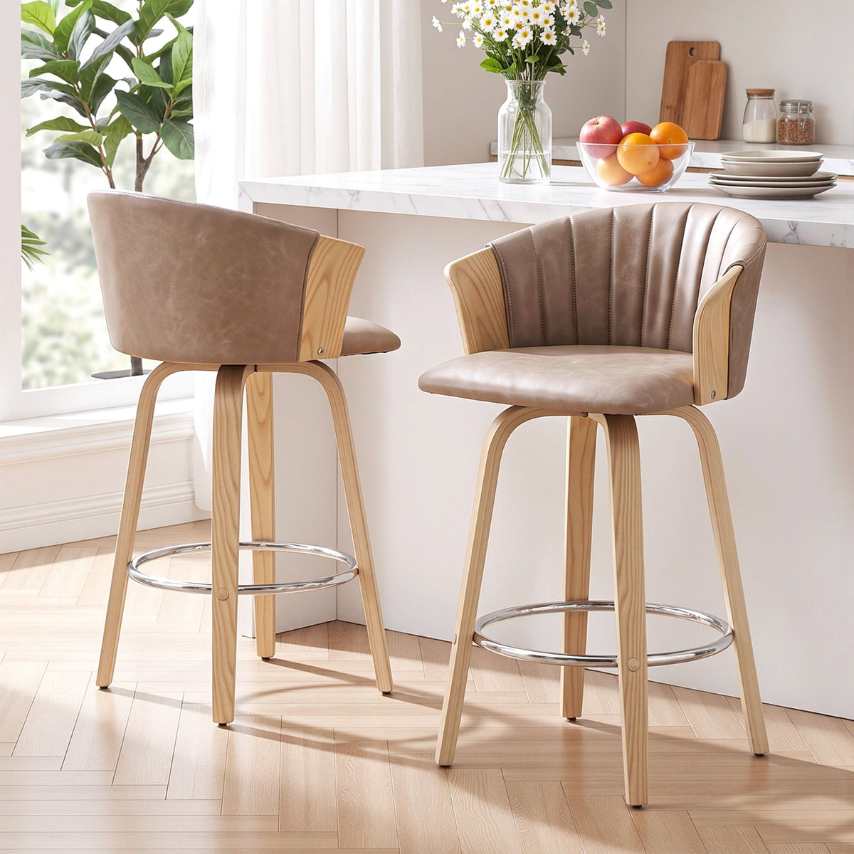 Olivia (Set of 2) Bentwood Bar Stools 66cm - Khaki - Homecoze