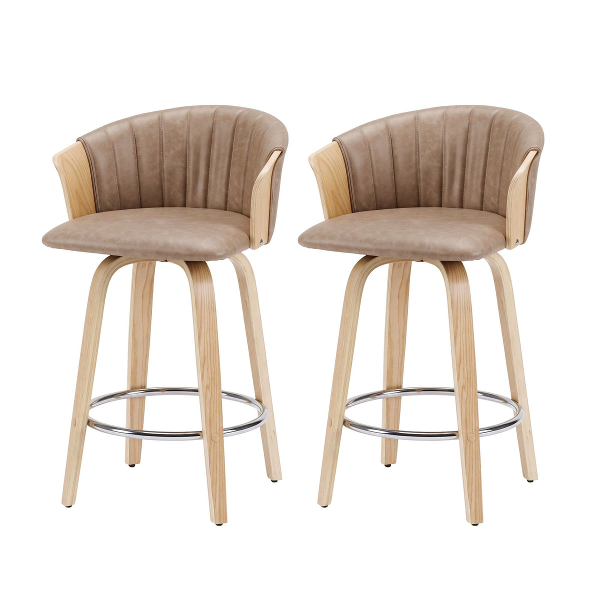 Olivia (Set of 2) Bentwood Bar Stools 66cm - Khaki - Homecoze