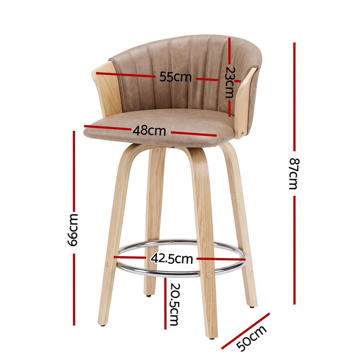 Olivia (Set of 2) Bentwood Bar Stools 66cm - Khaki - Homecoze