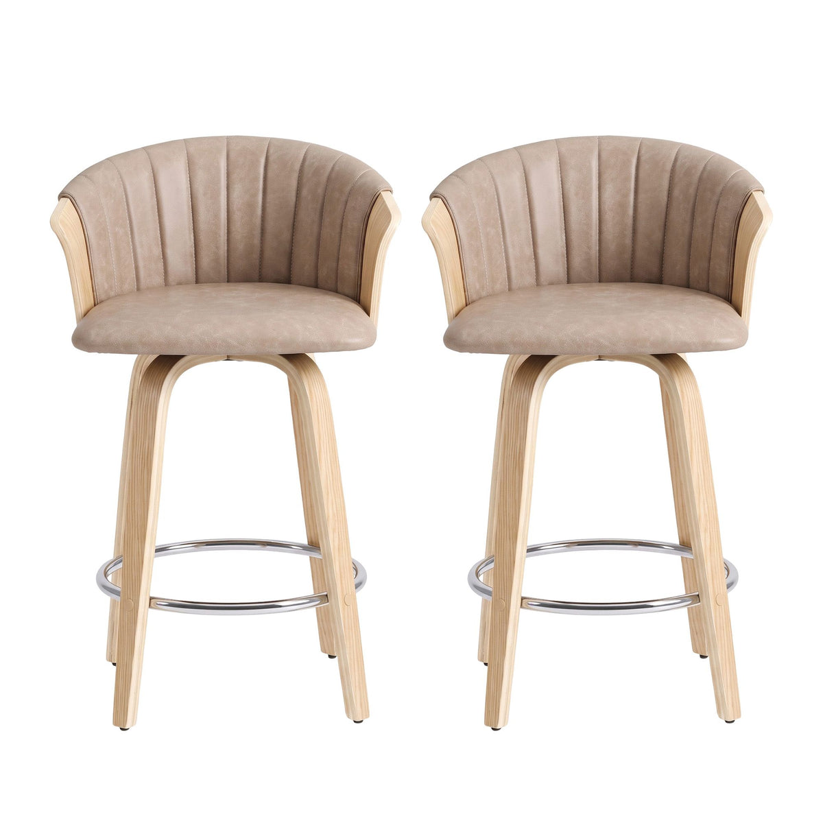 Olivia (Set of 2) Bentwood Bar Stools 66cm - Khaki - Homecoze