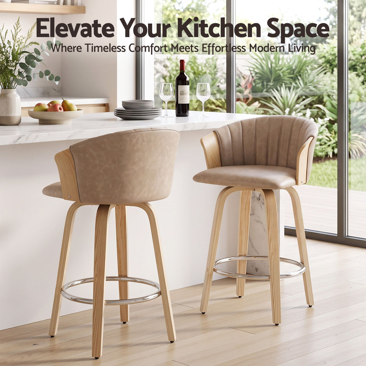 Olivia (Set of 2) Bentwood Bar Stools 66cm - Khaki - Homecoze