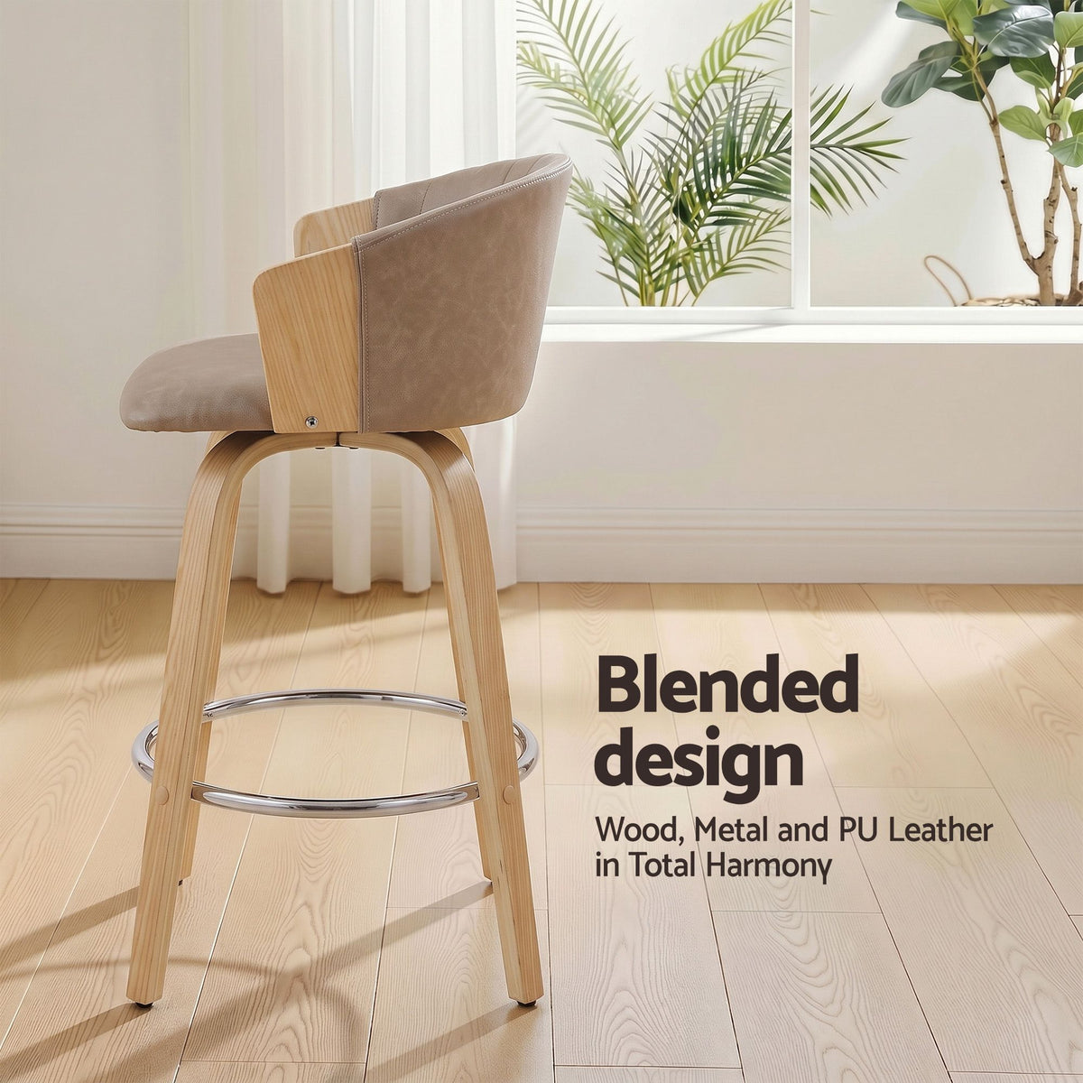 Olivia (Set of 2) Bentwood Bar Stools 66cm - Khaki - Homecoze