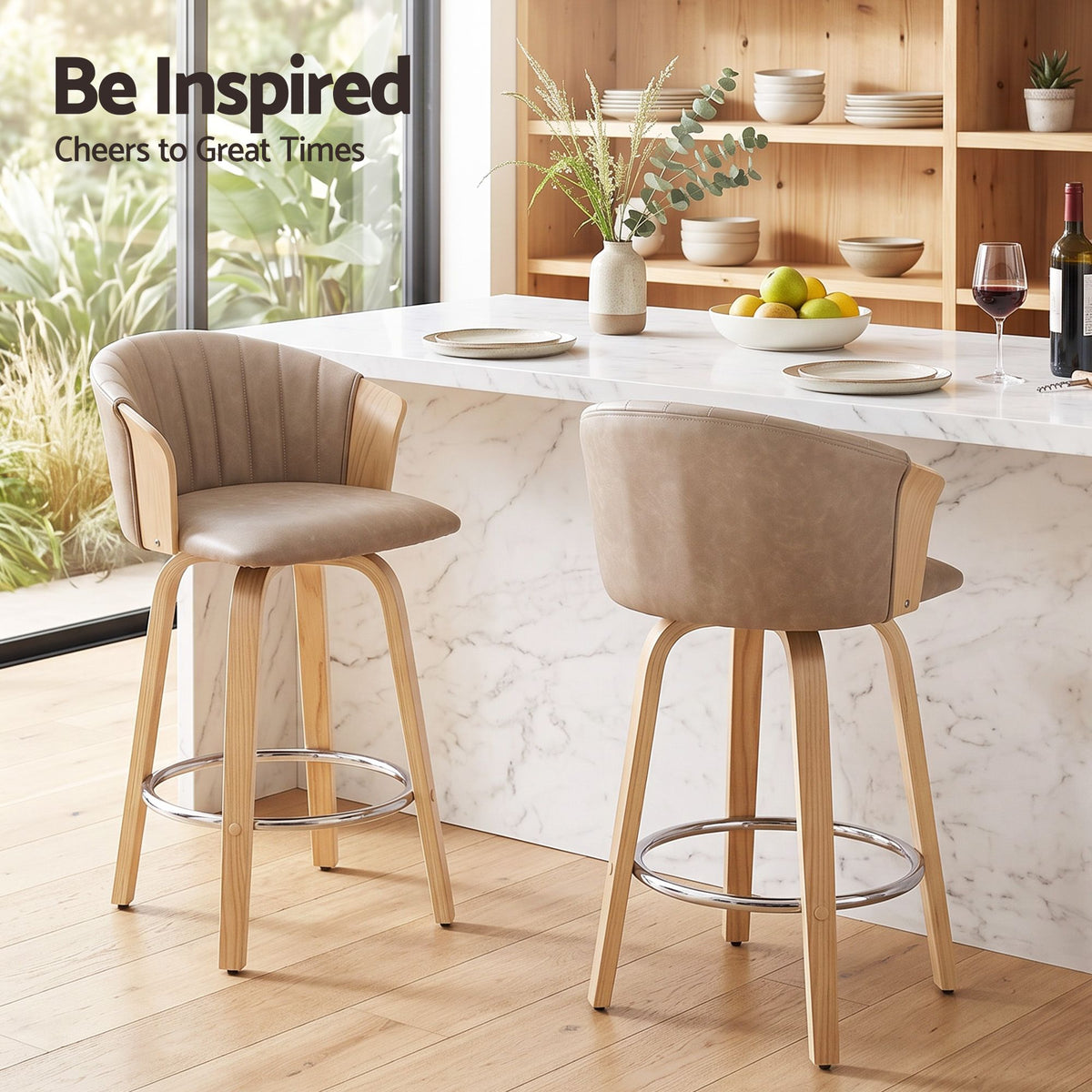 Olivia (Set of 2) Bentwood Bar Stools 66cm - Khaki - Homecoze