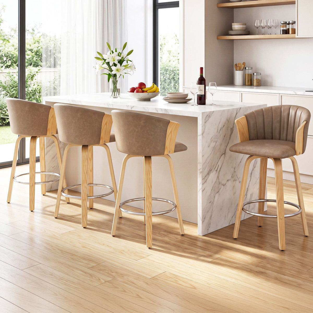 Olivia (Set of 4) Bentwood Bar Stools 66cm - Khaki - Homecoze