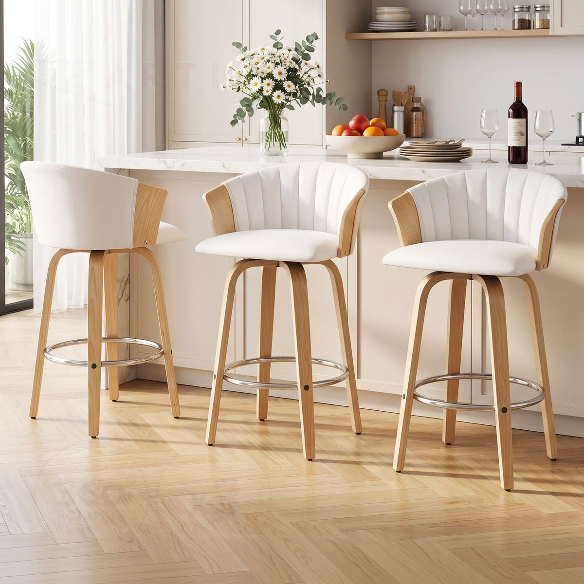 Olivia (Set of 3) Bentwood Bar Stools 66cm - White - Homecoze