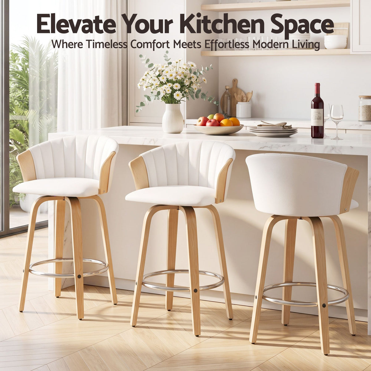 Olivia (Set of 3) Bentwood Bar Stools 66cm - White - Homecoze