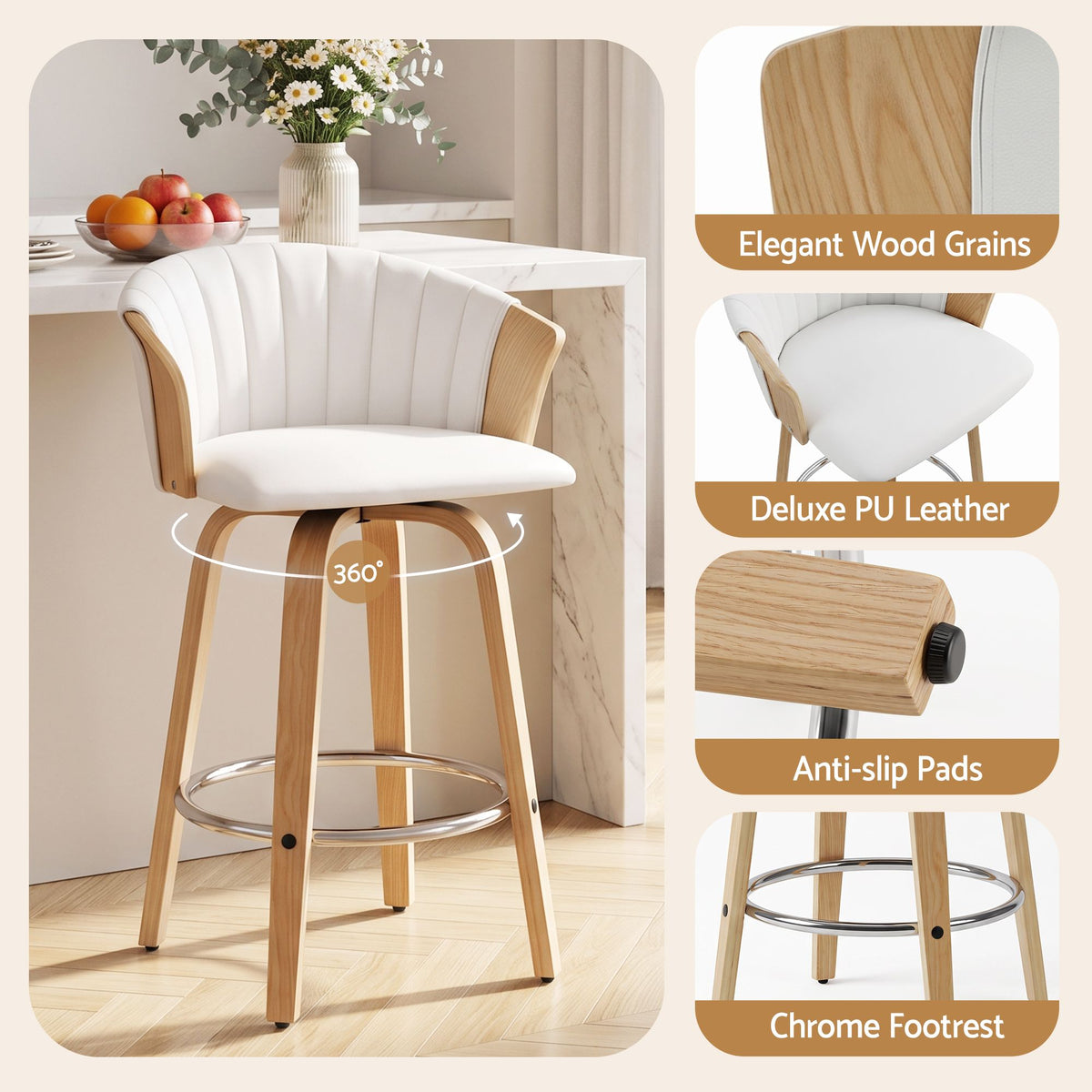 Olivia (Set of 3) Bentwood Bar Stools 66cm - White - Homecoze