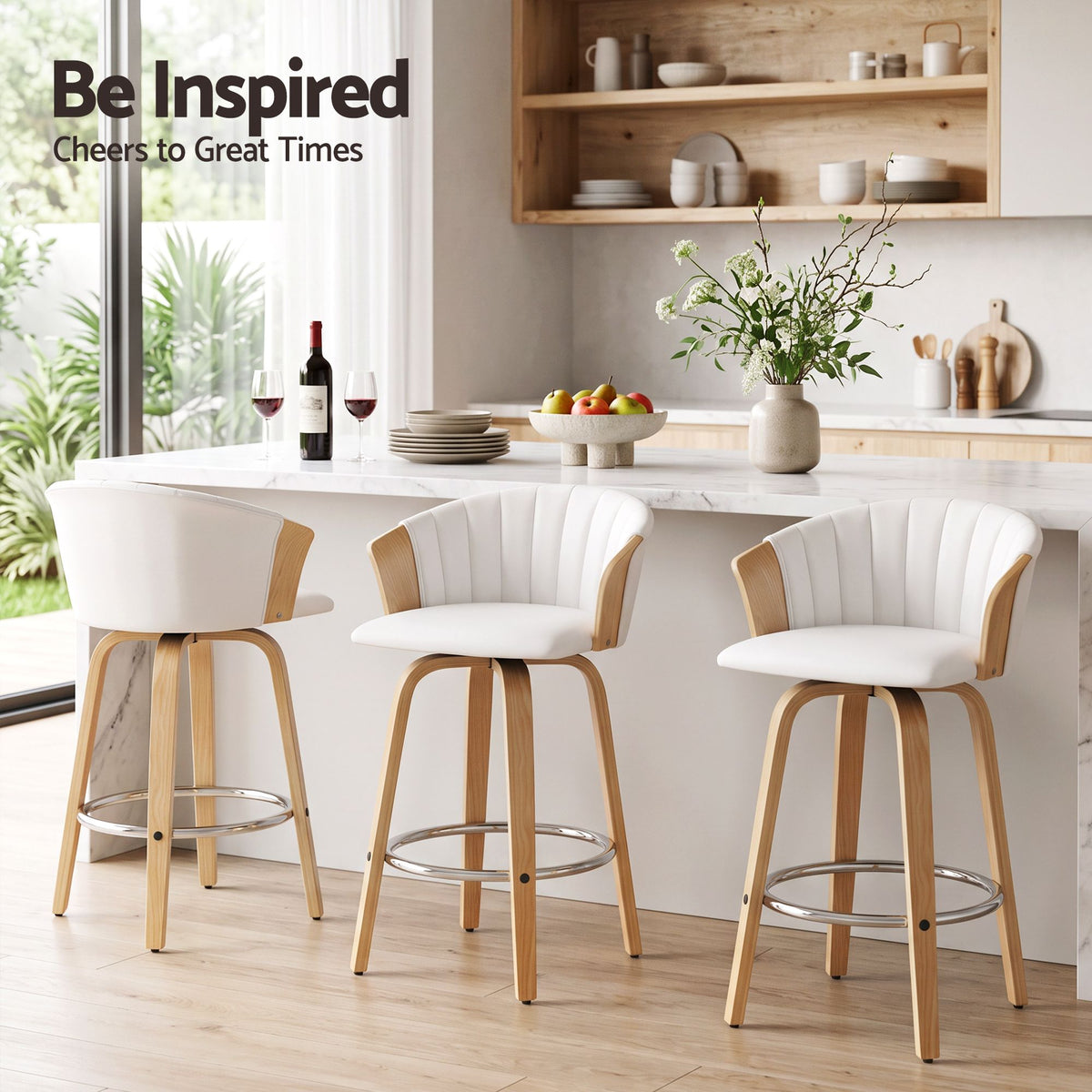 Olivia (Set of 3) Bentwood Bar Stools 66cm - White - Homecoze