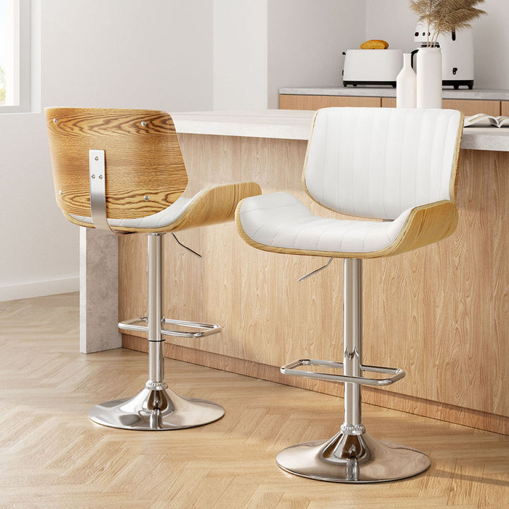 Madison (Set of 2) PU Leather Bar Stools - White - Homecoze