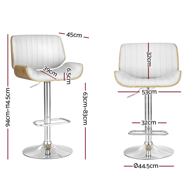 Madison (Set of 2) PU Leather Bar Stools - White - Homecoze