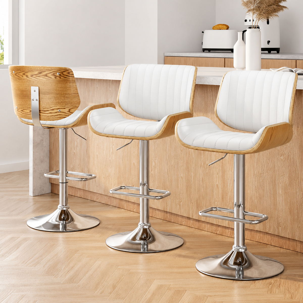 Madison (Set of 3) PU Leather Bar Stools - White