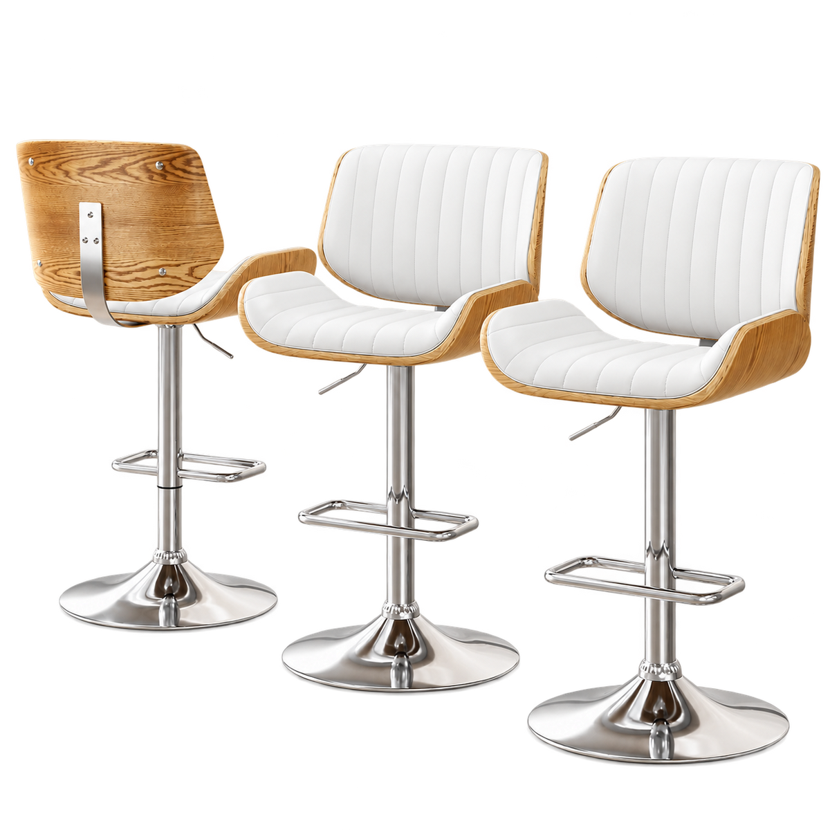 Madison (Set of 3) PU Leather Bar Stools - White