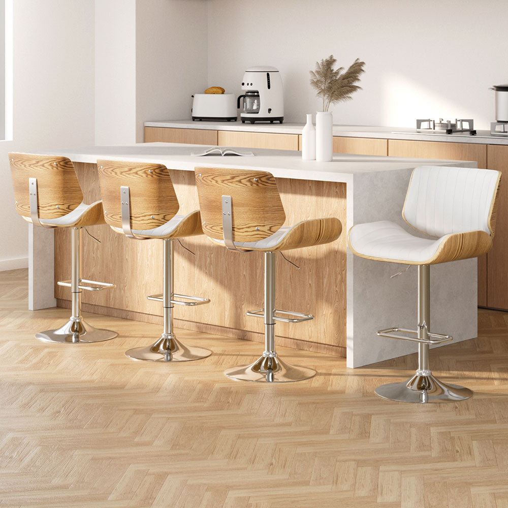 Madison (Set of 4) PU Leather Bar Stools - White - Homecoze